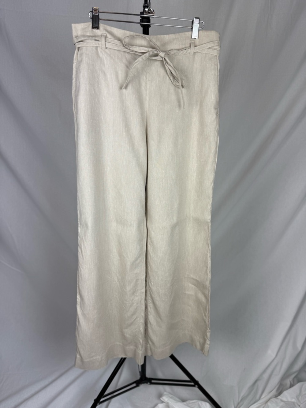 NWOT Ann Taylor Linen Blend Wide Leg Pants Cream Tie Waist Size 8